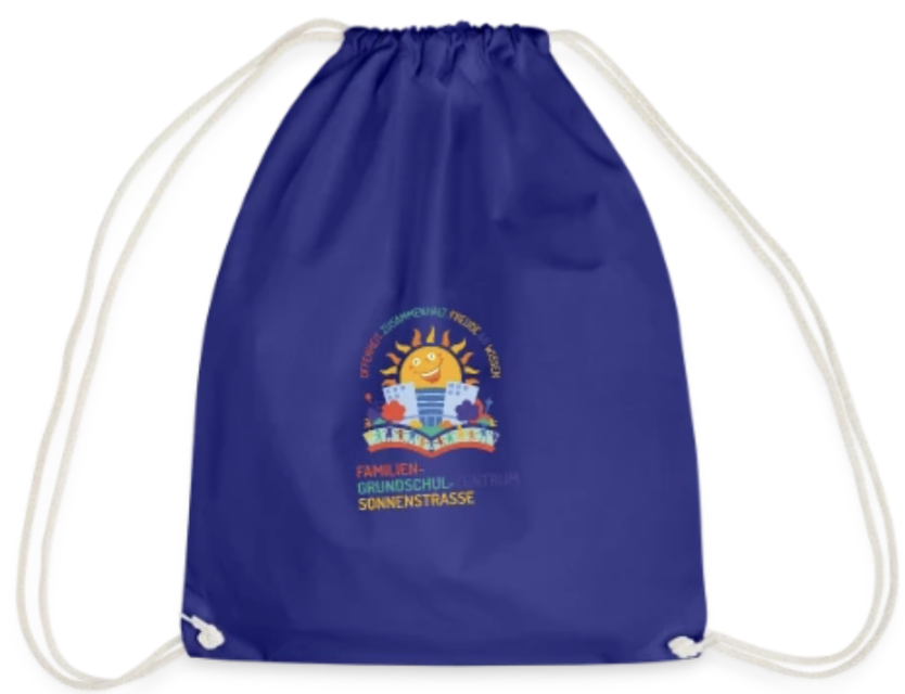 Blauer Turnbeutel mit dem farbigen FGZ-Logo